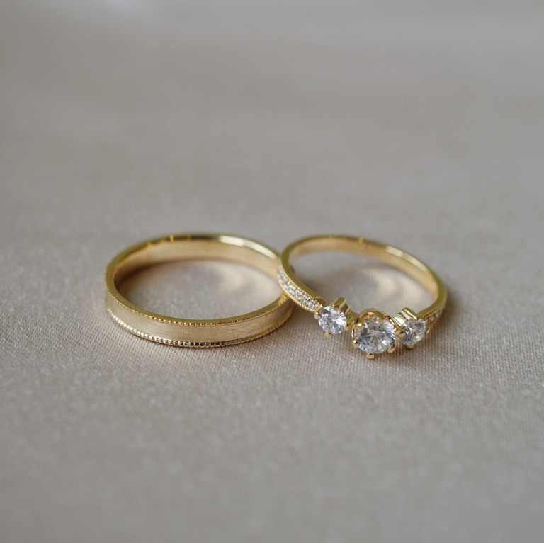 Alternative view of SQUARE MILGRAIN 3MM & THREE STONE MILGRAIN ETERNITY RING