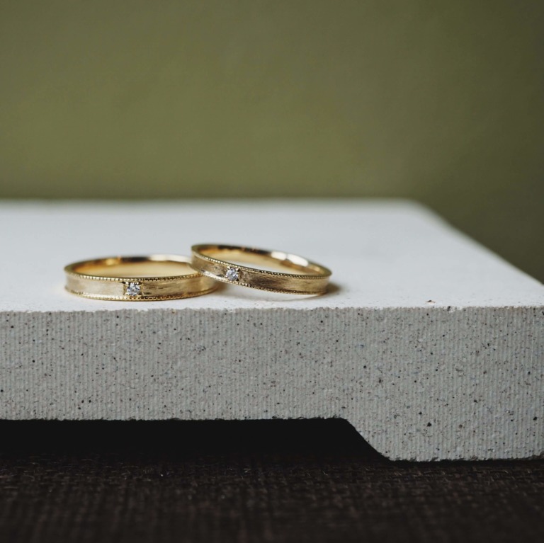 Alternative view of SQUARE MILGRAIN COUPLE RING