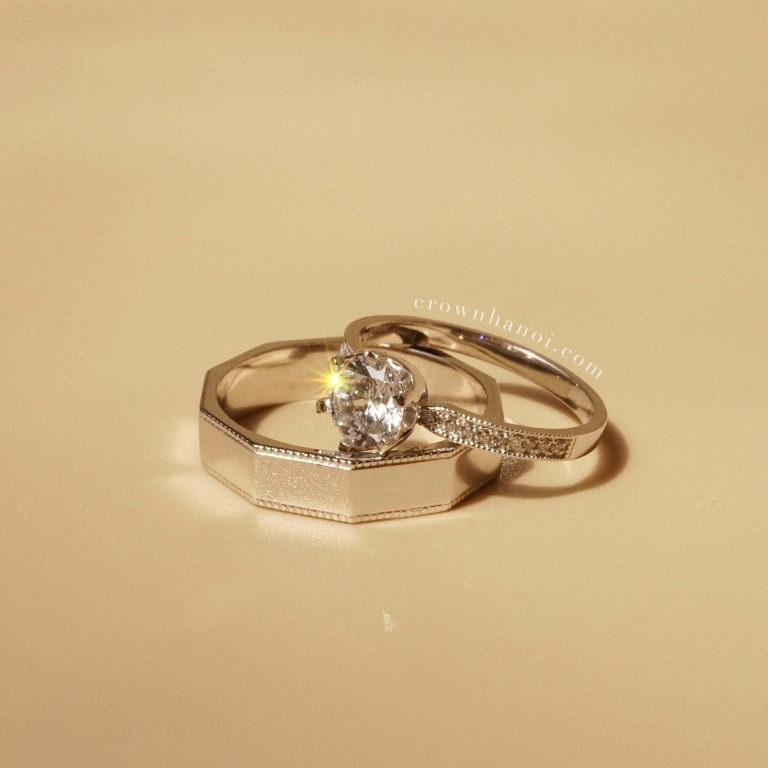DECAGON MILGRAIN RING - 4.5MM & 6 PRONG SOLITAIRE MILGRAIN ETERNITY RING