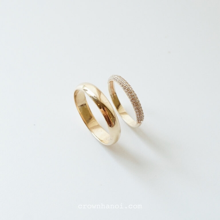 D-SHAPE BAND RING 4MM & SPARKLE PAVE RING
