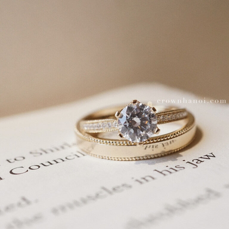 DOUBLE MILGRAIN RING & 6 PRONG SOLITAIRE MILGRAIN ETERNITY RING