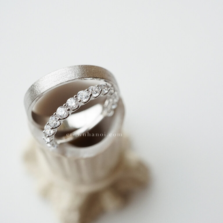 BAND RING 3.5MM & PAVE RING 2MM (PLATINUM)
