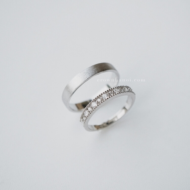BAND RING 3.5MM & FRENCH LACE RING (PLATINUM)