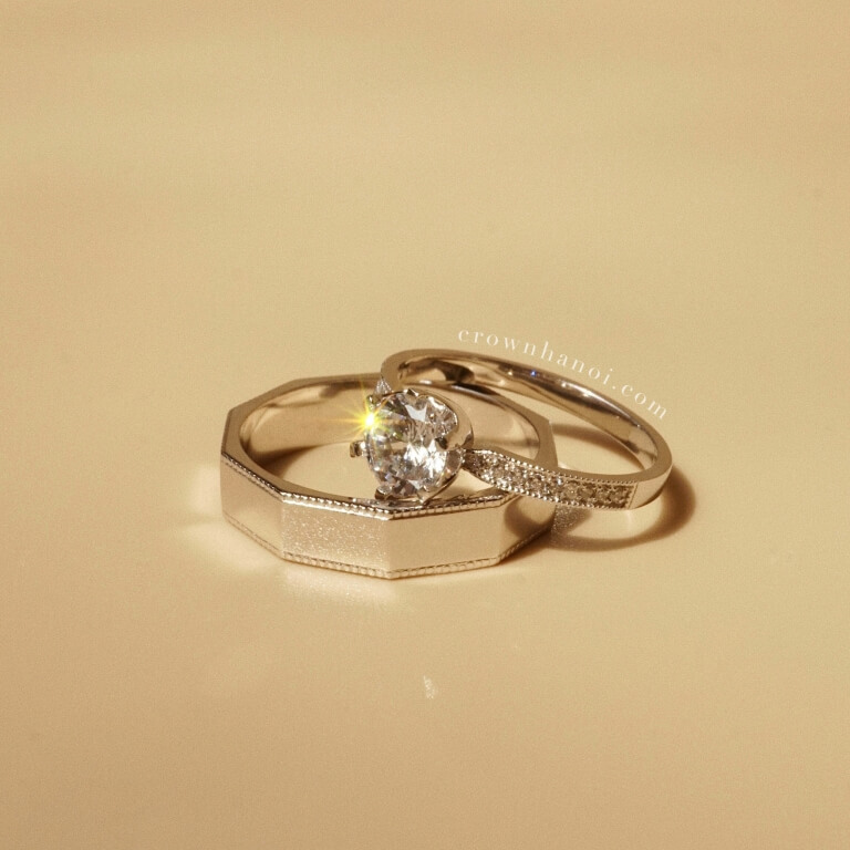 DECAGON MILGRAIN RING – 4.5MM & 6 PRONG SOLITAIRE MILGRAIN ETERNITY RING (PLATINUM)