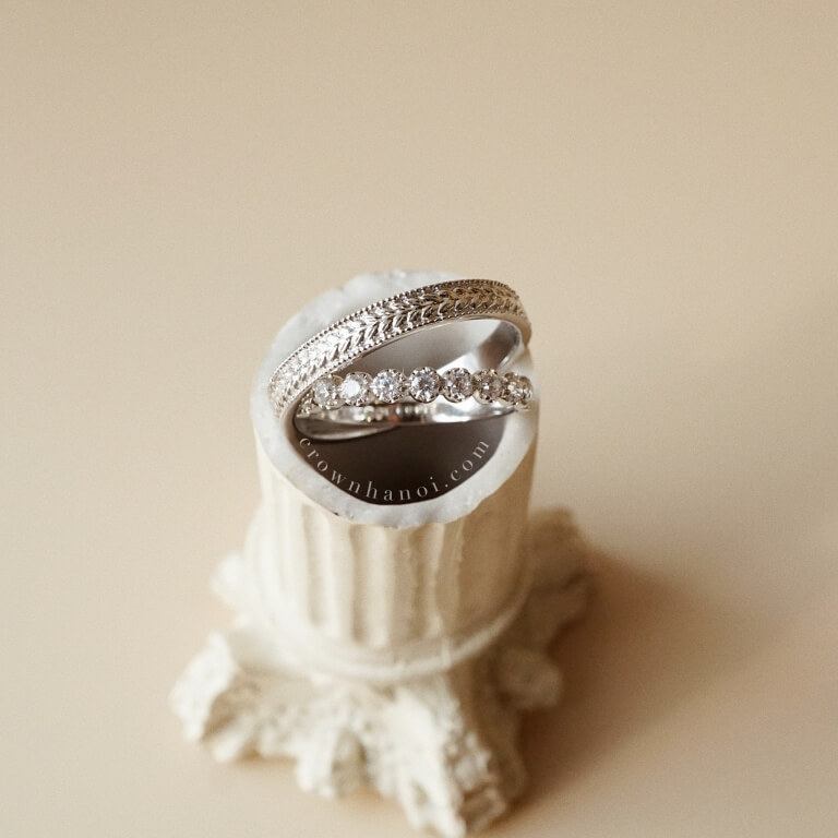 LAUREL BAND RING & FULL STONE RING 2.0 (PLATINUM)
