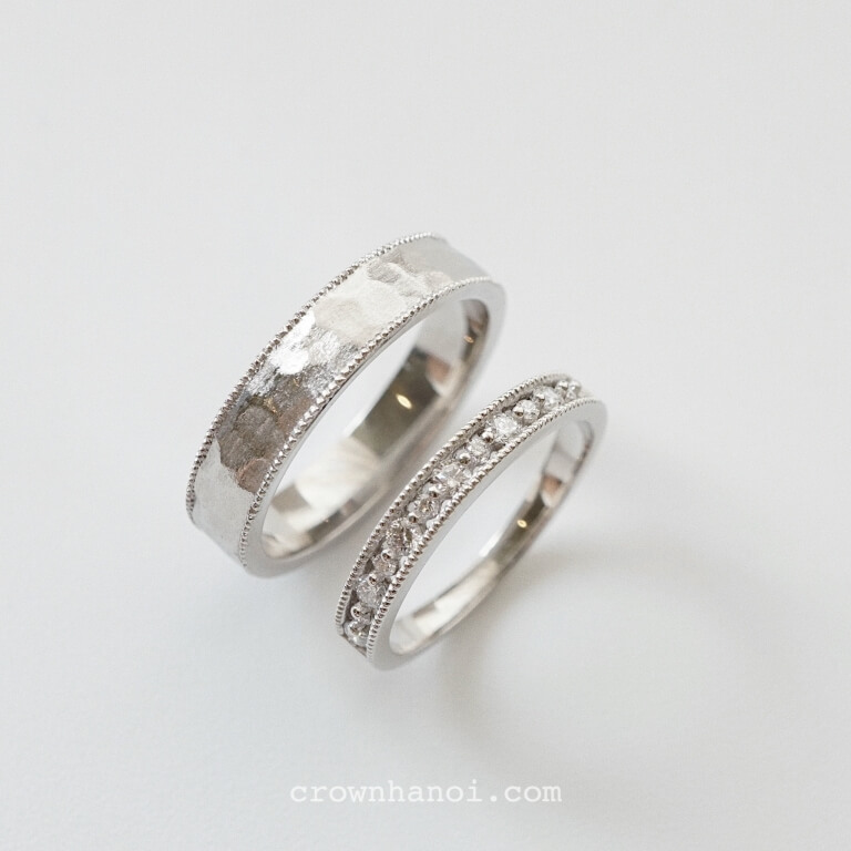 MULTIFACET DOUBLE MILGRAIN RING & FRENCH LACE RING (PLATINUM)