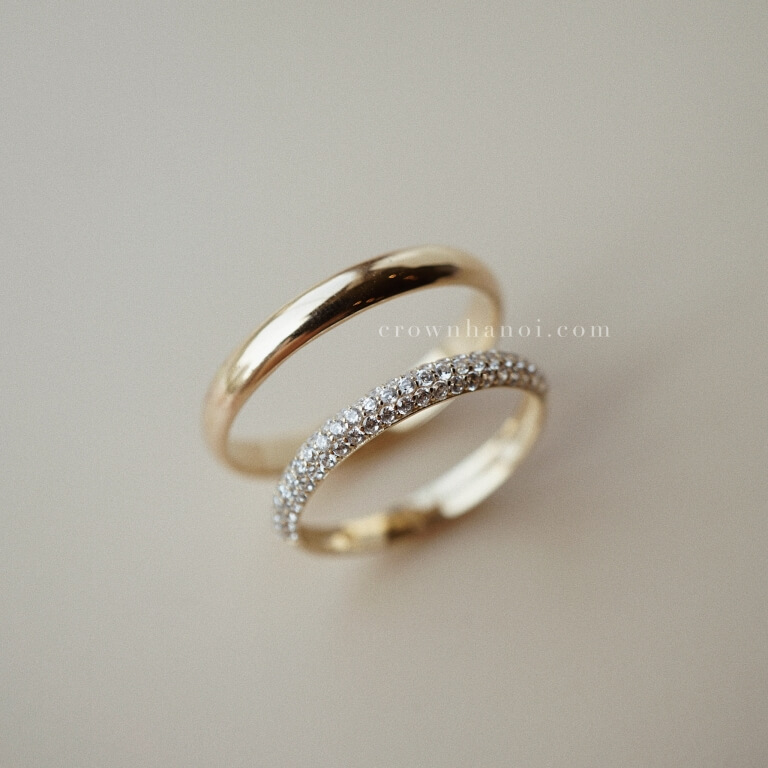 D-SHAPE BAND RING 3MM & SPARKLE PAVE RING